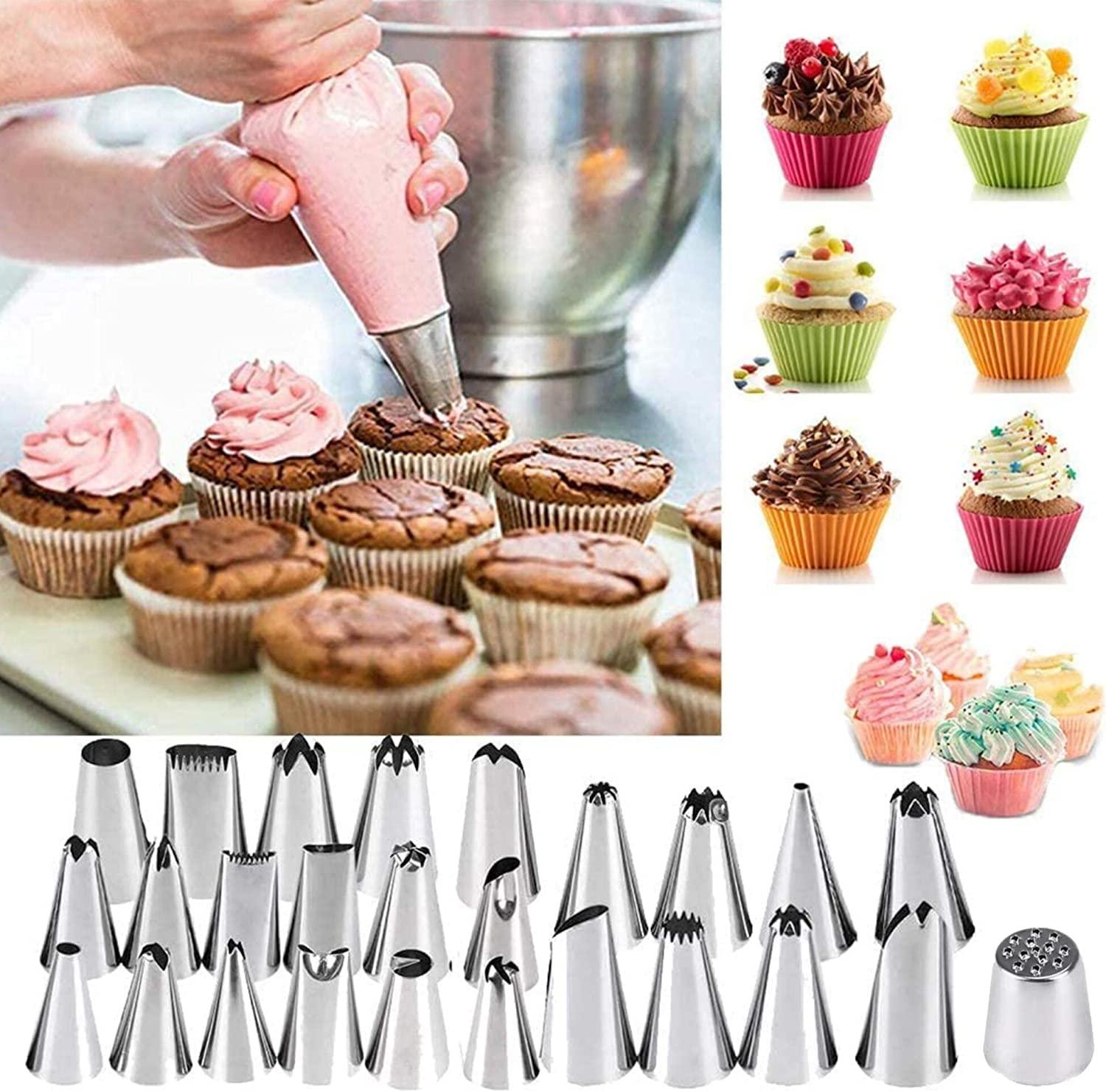 Icing Nozzles Set, Cake Decorating Set, Stainless Steel Piping Icing Nozzles, Reusable Silicone Piping Bag, Suitable for Cakes, Cupcakes, Cookies, Pastries, Beginners - CookCave