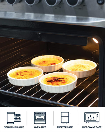 Taeochiy 8 Oz Creme Brulee Ramekins, Porcelain Ramekins Oven Safe, Round Tart Pan Mini Fluted Quiche Dishes, Set of 6, White - CookCave