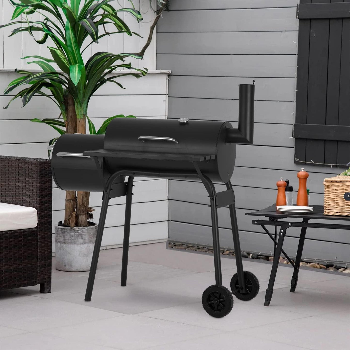 43-inch Charcoal Outdoor BBQ Grill - Portable Camping Grill for 6-10 People, Offset Smoker, Braised Roast, Patio and Backyard Picnic Grill - CookCave