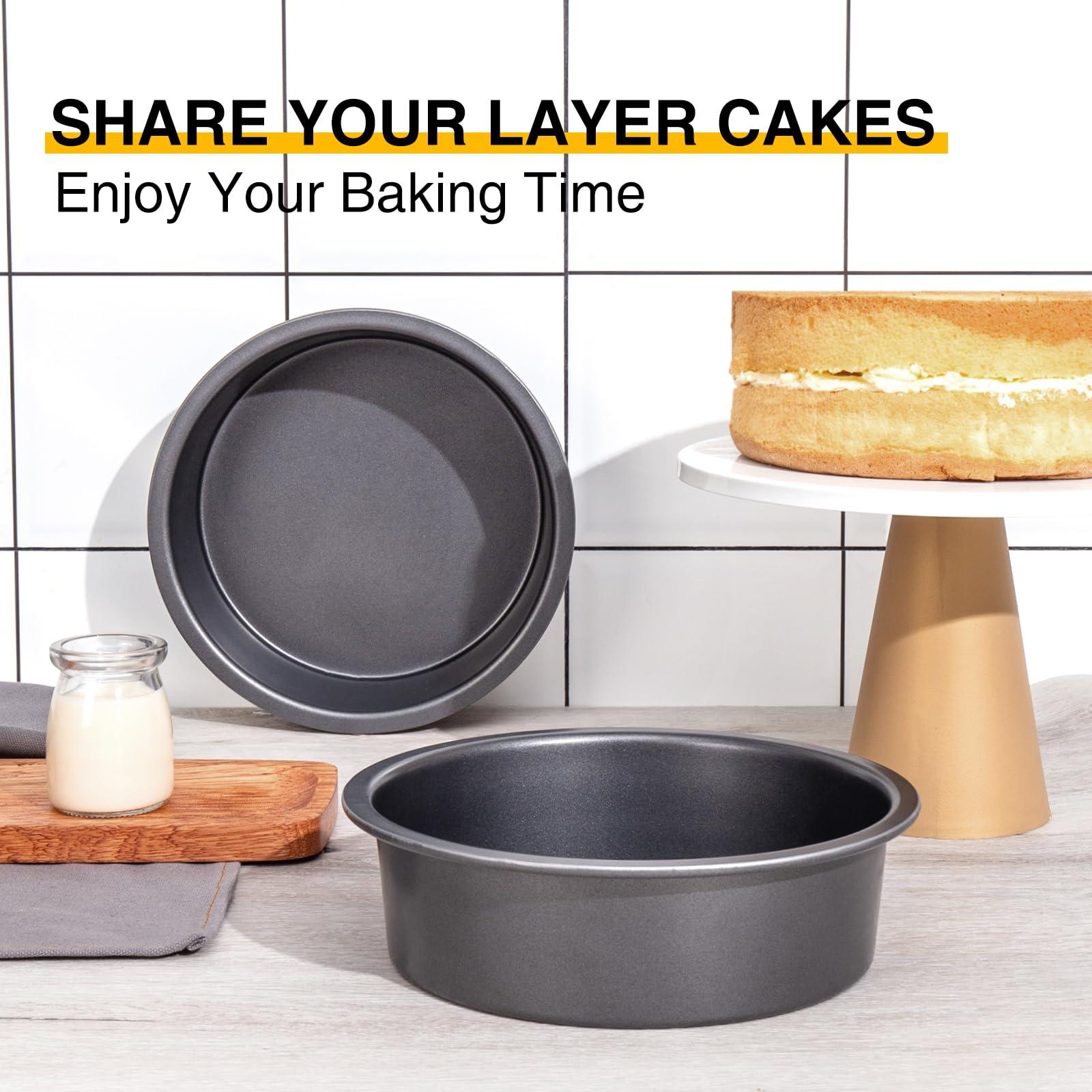 HONGBAKE 8 Inch Round Cake Pan Set for Baking with 60 Pieces Parchment Paper, Nonstick Circle Cake Pans Set of 2, Layer Cake Tin, Cheesecake Mold, Huty Duty - Grey - CookCave