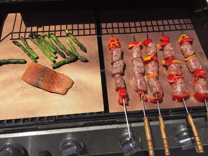 LOOCH Copper Grill Mat Set of 5 - Non-Stick BBQ Outdoor Grill & Baking Mats - Reusable and Easy to Clean - Works on Gas, Charcoal, Electric Grill and More - 15.75 x 13 Inch - CookCave