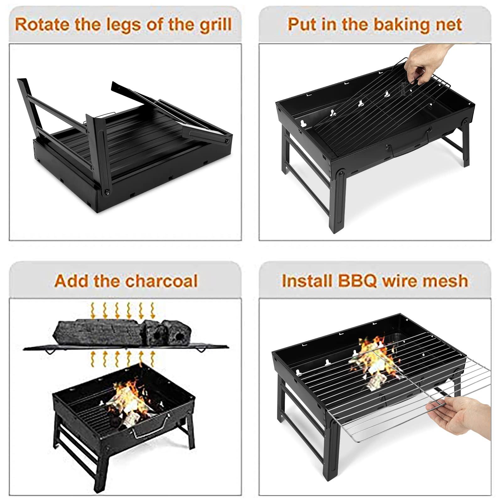 Barbecue Grill, Charcoal Grill Folding Portable Lightweight Barbecue Grill Tools for Outdoor Grilling Cooking Camping Hiking Picnics Tailgating Backpacking Party (Medium) - CookCave