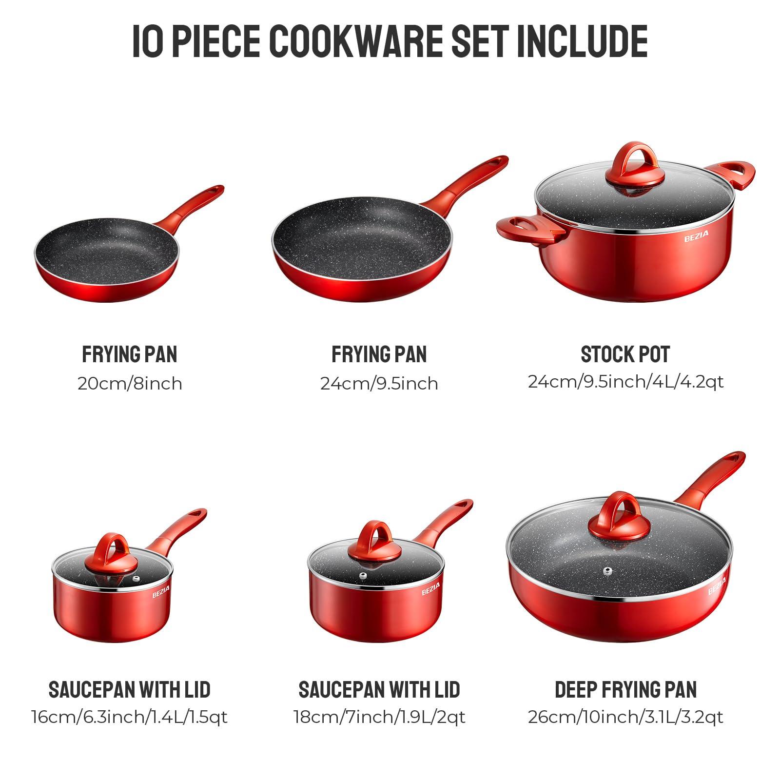 Induction Cookware Pots and Pans Set 10 Piece, BEZIA Dishwasher Safe Nonstick Cooking Pans Sets, Stay-Cool Bakelite Handle, Scratch Resistant Kitchen Sets with Frying Pans, Saucepans & Stockpot - CookCave