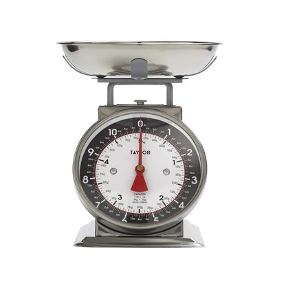 Taylor Mechanical Kitchen Weighing Food Scale Weighs up to 11lbs, Measures in Grams and Ounces, Black and Silver - CookCave