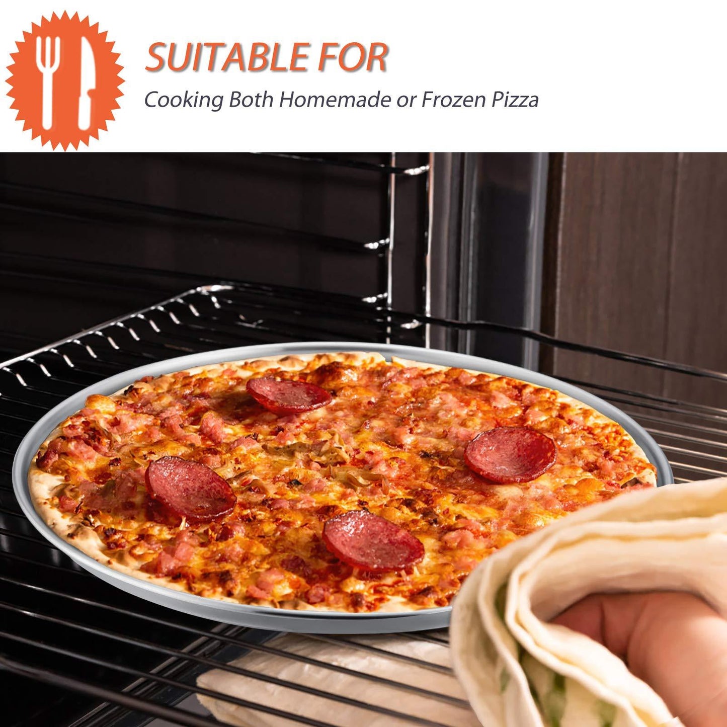 E-far 12 Inch Pizza Pan Set of 2, Stainless Steel Pizza Pie Pan Tray Platter, Healthy Metal Pizza Baking Cooking Pan for Oven, Dishwasher Safe - CookCave