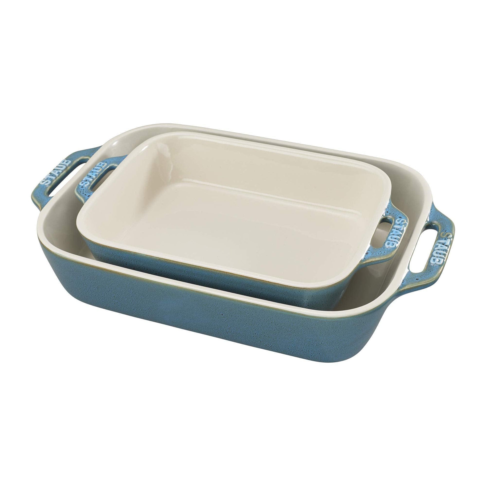 STAUB Ceramics Rectangular Baking Dish Set, Casserole Dish, Baking Pans for Lasagna, Cake, 2-Piece, Rustic Turquoise - CookCave