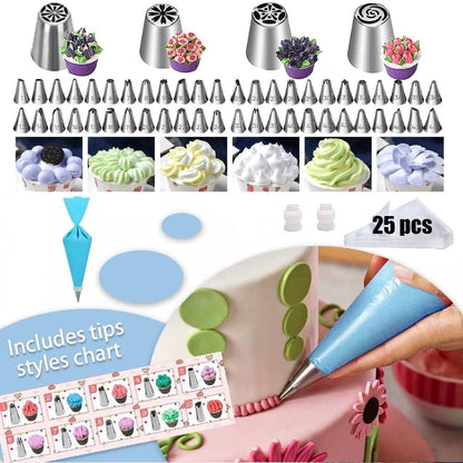 123Pcs Cake Decorating Supplies Kit - Cake Turntable Set with 59 Icing Piping Tips, 25 Disposable Pastry Bags, 2 Couplers, Baking Tools for Beginners, Cupcake Decorating Kit - CookCave