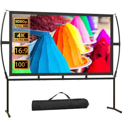 Projector Screen with Stand, 100 inch Outdoor Projector Screen, Portable Projector Screen with Carry Bag, 16:9 4K Rear Front Movie Screen for Home Backyard Theater - CookCave