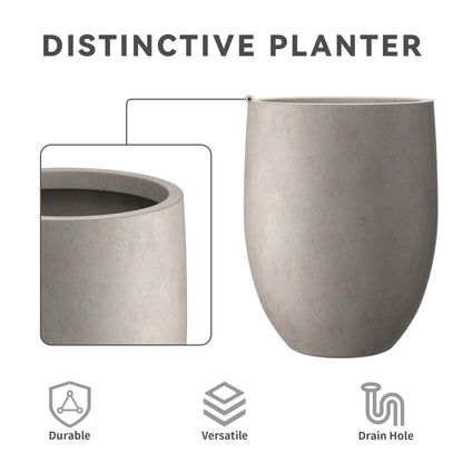 Kante 21.7" H Weathered Concrete Tall Planter, Large Outdoor Indoor Decorative Pot with Drainage Hole and Rubber Plug, Modern Round Style for Home and Garden - CookCave