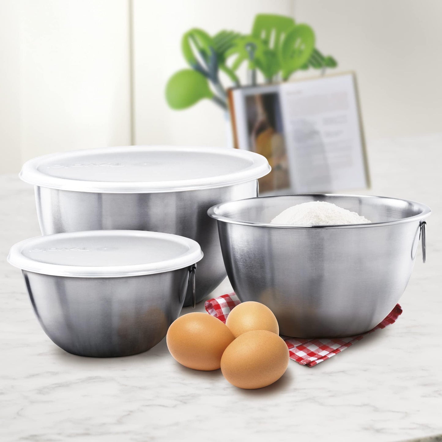 Tovolo Stainless Steel, Set of 3 Mixing Tight-Seal Dishwasher-Safe Metal Bowls with BPA-Free Lids for Food Storage, Stainless Steel - CookCave