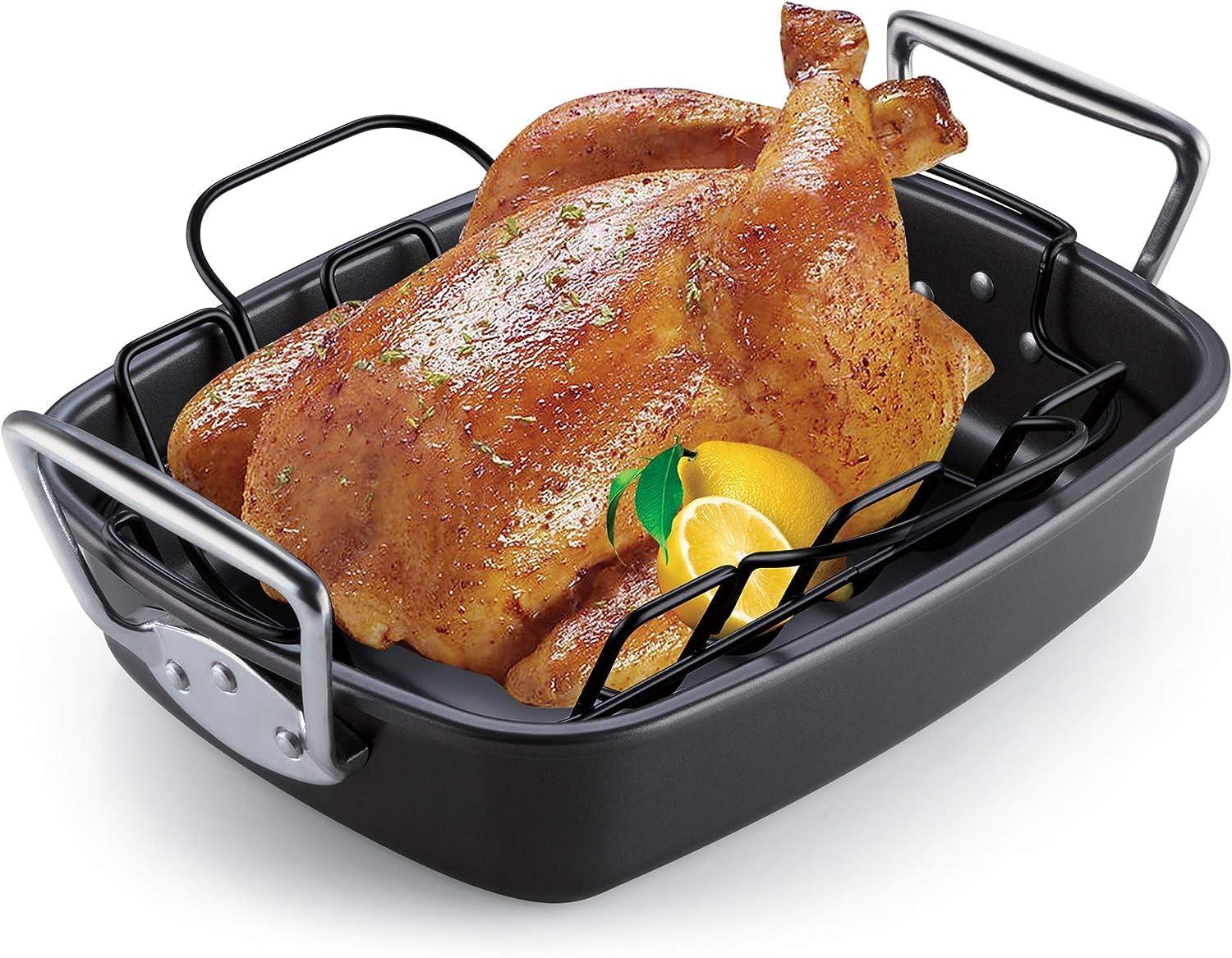 Cook N Home Nonstick Roasting Pan Bakeware Roaster with Rack, 17x13-inches, Black - CookCave