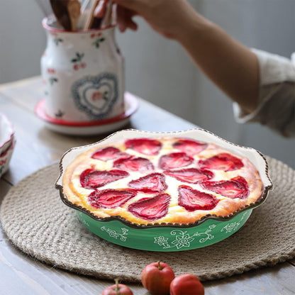 Cedilis Set of 2 Ceramic Pie Pan for Baking, 9 Inches Pie Plate, 47 Ounce Deep Dish Pie Pan, Round Baking Dish for Apple Pie, Pumpkin Pie, Red and Green - CookCave