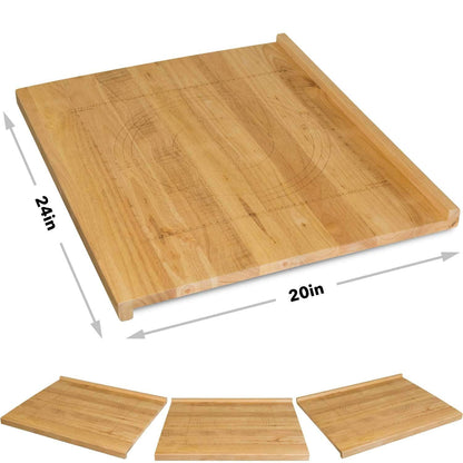 Zelancio Reversible Wooden Pastry Board - 24" x 20" Pastry Board with Engraved Ruler and Pie Board Template, Features Front and Back Counter Lip - CookCave