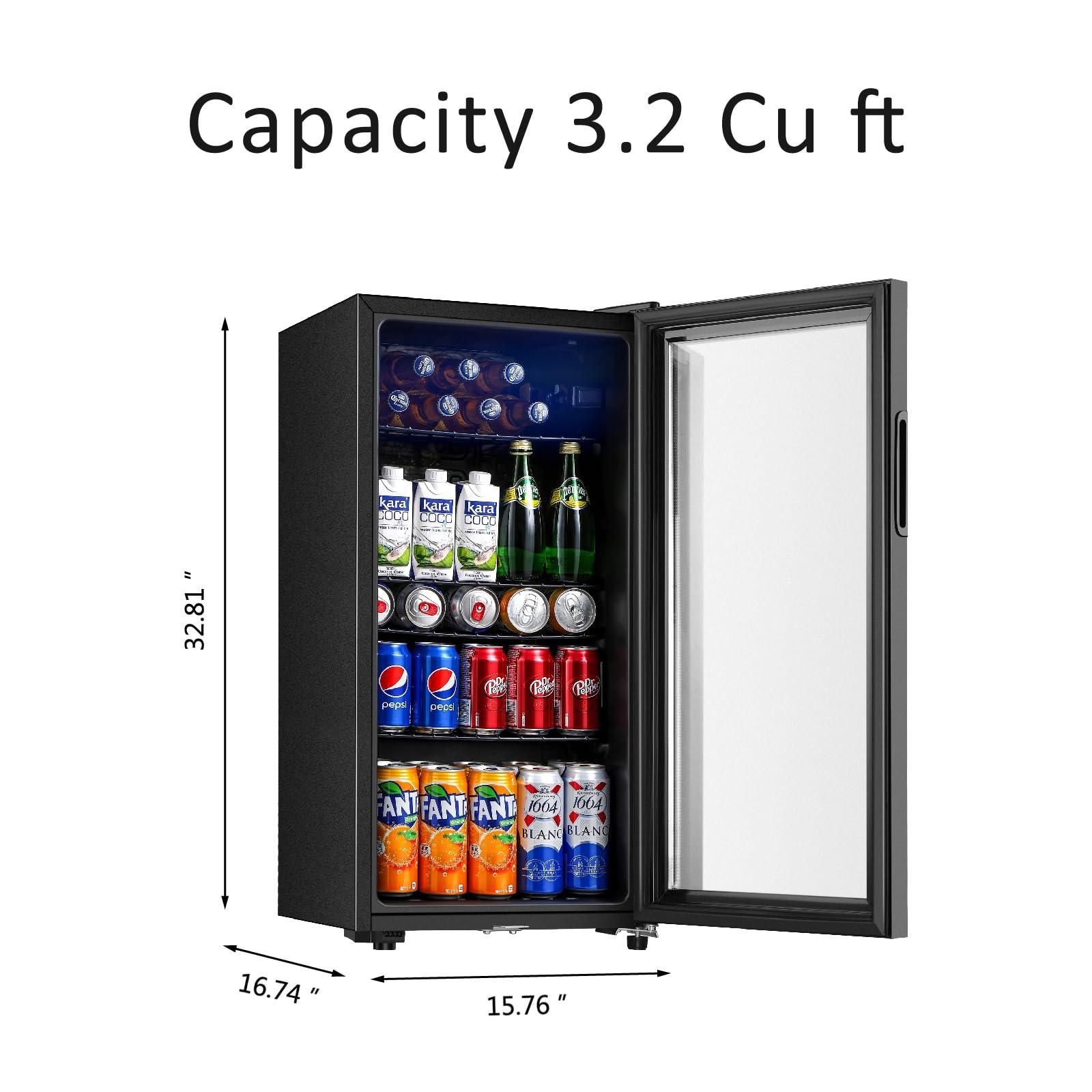 Saeoola Beverage Refrigerator, 3.2 Cu.ft Mini Fridge with Double Glass Door, Cooler for Soda, Beer or Wine for Home, Office or Bar with Adjustable Removable Shelves (Black) - CookCave