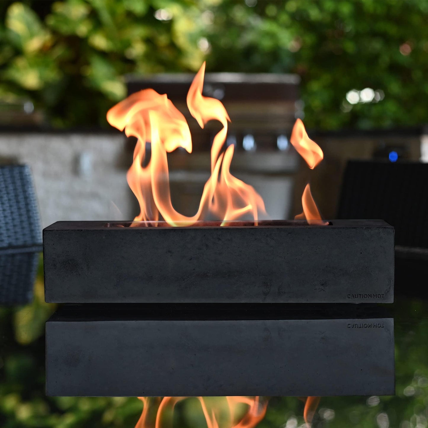 Colsen Tabletop Ethanol Fireplace Indoor Outdoor Fire Pit Portable Fire Concrete Bowl Pot Fireplace Rectangular (Black Edition) - CookCave