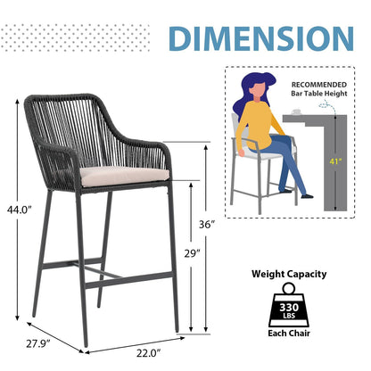 JOIVI Wicker Bar Stools Set of 2, Patio Outdoor Rattan Bar Height Chairs with Cushions, Armrest and Footrest for Indoor, Garden, Poolside, Lawn, Backyard, Black - CookCave