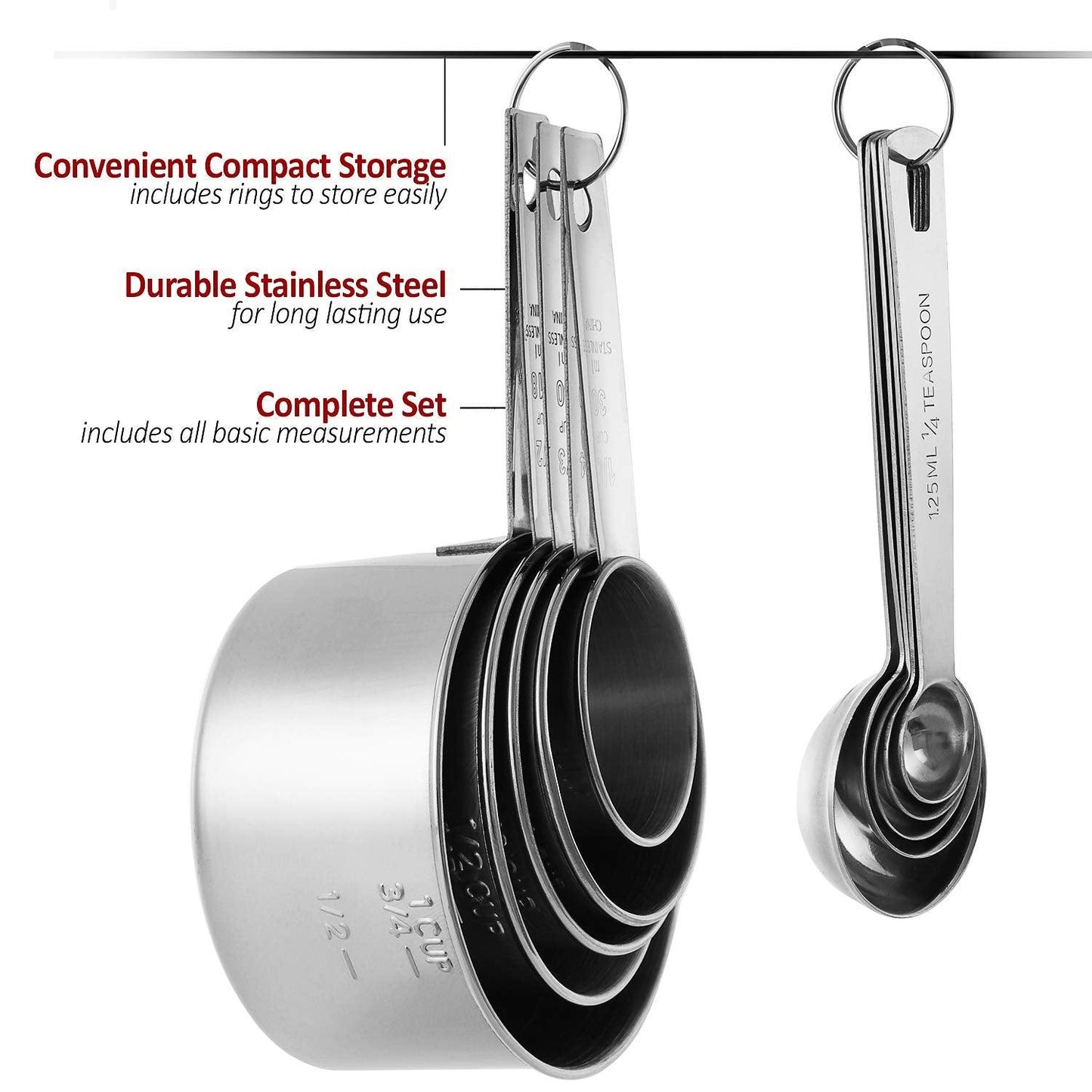 Stainless Steel Measuring Cups And Measuring Spoons 10-Piece Set, 5 Cups And 5 Spoons - CookCave