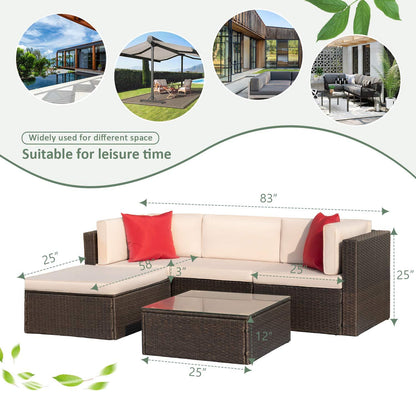 Devoko 5 Pieces Patio Furniture Sets All Weather Outdoor Sectional Patio Sofa Manual Weaving Wicker Rattan Patio Seating Sofas with Cushion and Glass Table(Beige) - CookCave