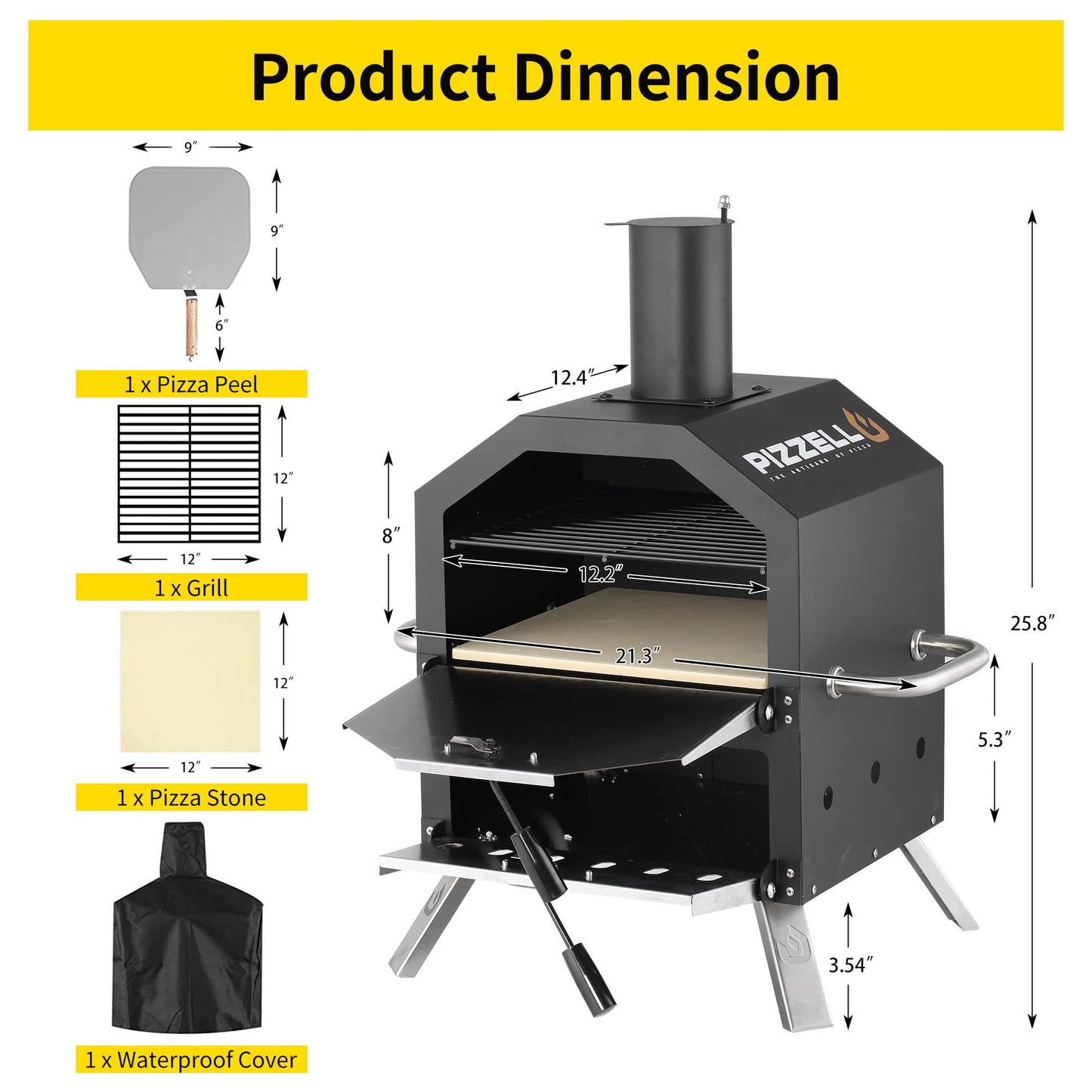 Pizzello Outdoor Pizza Oven Wood Fired 2-Layer Pizza Ovens Outside Pizza Maker with Stone, Pizza Peel, Cover,Removable Cooking Rack for Camping Backyard BBQ (Black) - CookCave