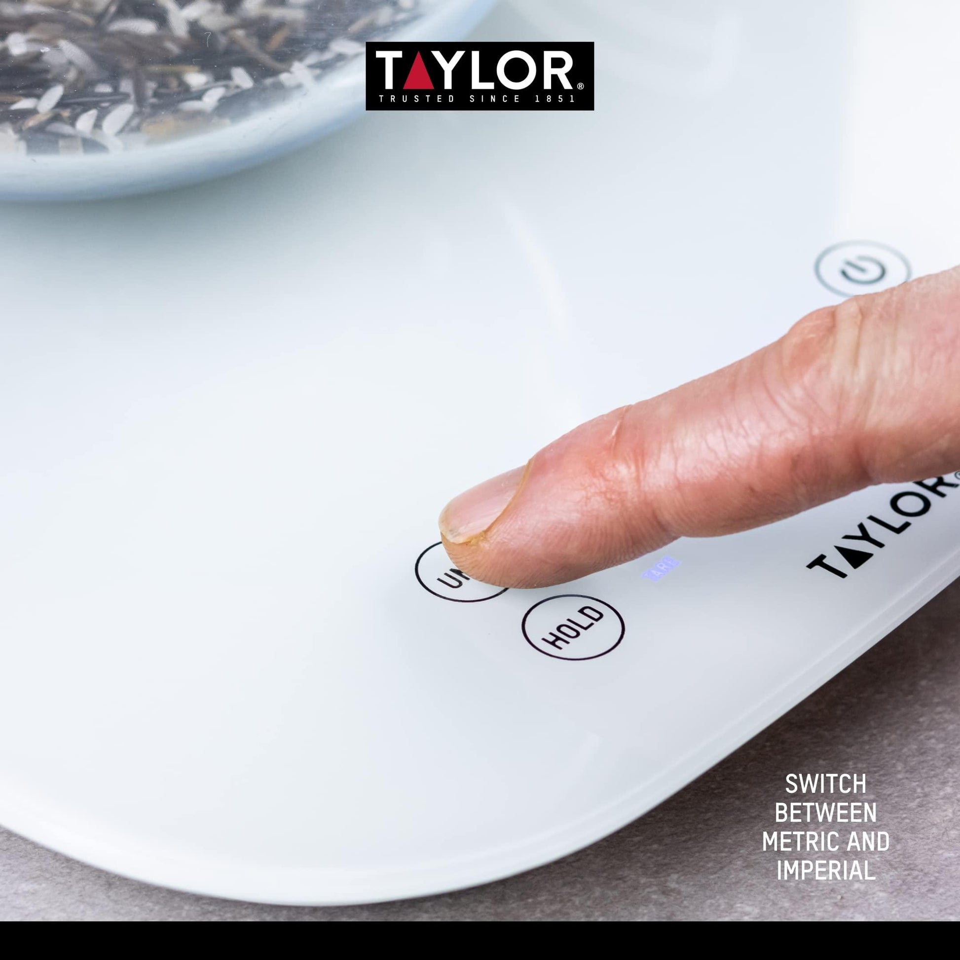 Taylor Pro Digital Kitchen Food Scales, Compact Professional Standard with Precision Accuracy and Waterproof Design with Tare Feature, White Glass, Weighs 14 kg/14 L Capacity - CookCave