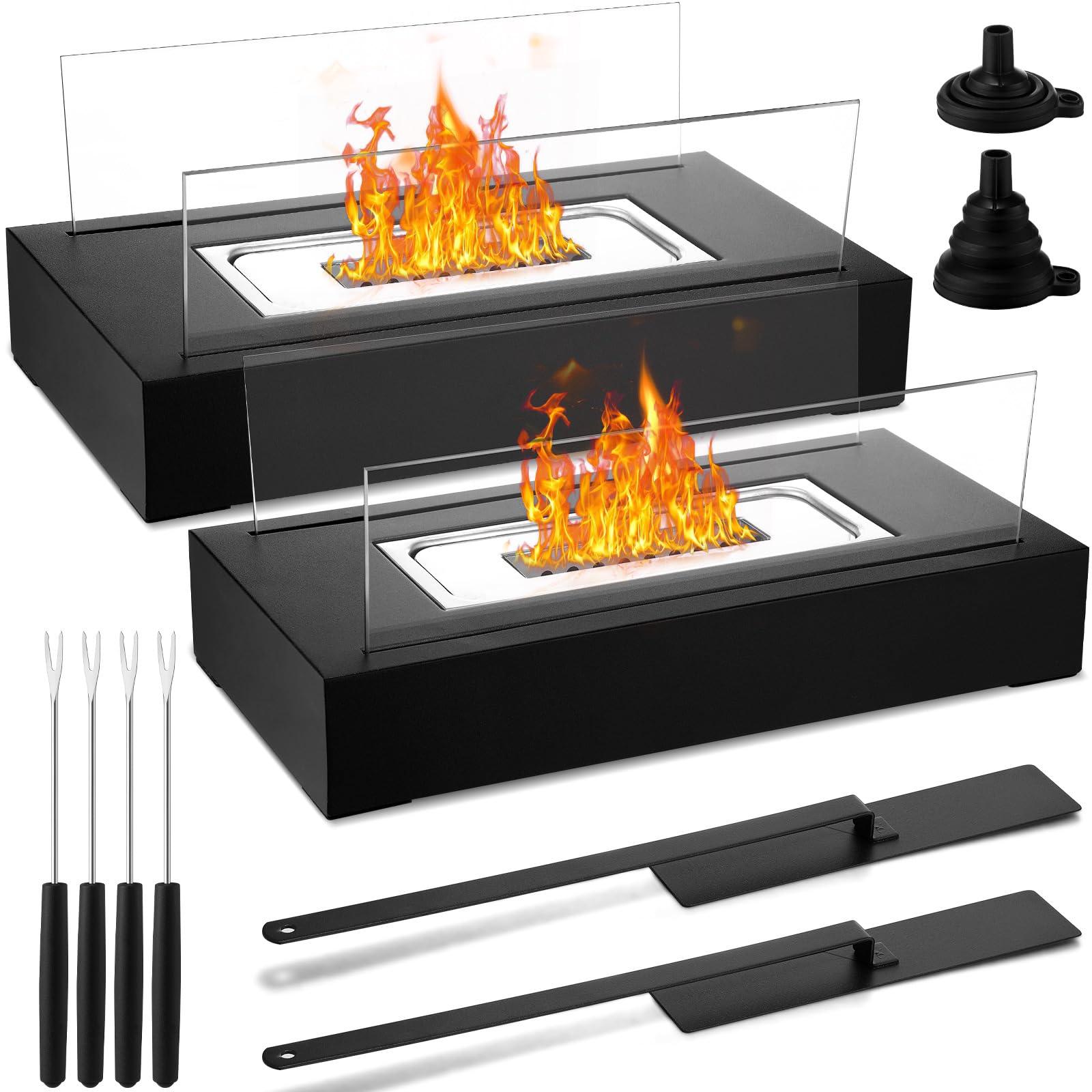 VIHOSE 2 Pack Indoor Fire Pit Tabletop, Tabletop Fireplace, Portable Tabletop Fire Pit Bowl with 4 Marshmallow Roasting Sticks Mini Fire Pit for Patio Balcony Living Room Garden Camping(Black) - CookCave