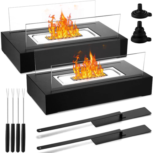 VIHOSE 2 Pack Indoor Fire Pit Tabletop, Tabletop Fireplace, Portable Tabletop Fire Pit Bowl with 4 Marshmallow Roasting Sticks Mini Fire Pit for Patio Balcony Living Room Garden Camping(Black) - CookCave