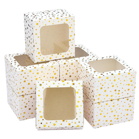 Moretoes 30pcs 4x4x2.5in Christmas Cookie Boxes, White Bakery Boxes with Window Gold Foil Star for Xmas Gift Giving Cake Pastry Dessert Cupcakes Candy Donut Packaging Treat Boxes - CookCave