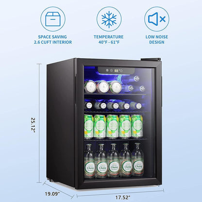 Antarctic Star Mini Fridge-95 Can Beverage Refrigerator Wine Cooler Clear Front Glass Door Small Drink Touch Screen for Soda Beer Bar Office Home 2.6 cu.ft…… - CookCave