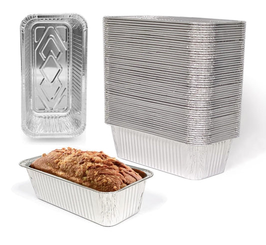 Disposable 2 lb Foil Loaf Pans | 8x4" Bread Pans, 50 Pack, Food Storage Containers, Take Out Boxes, Perfect for Baking Bread and Street Treats - CookCave