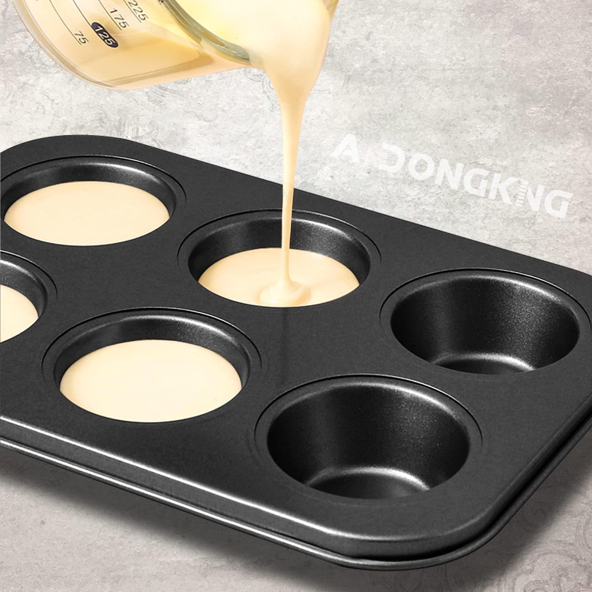 AmDONGKING Muffin Pan, Cupcake Pans, 6 Cup Premium Non-Stick Carbon Steel Kitchen Baking Quiche Pan, 10.4 X 7.1 Inches - CookCave