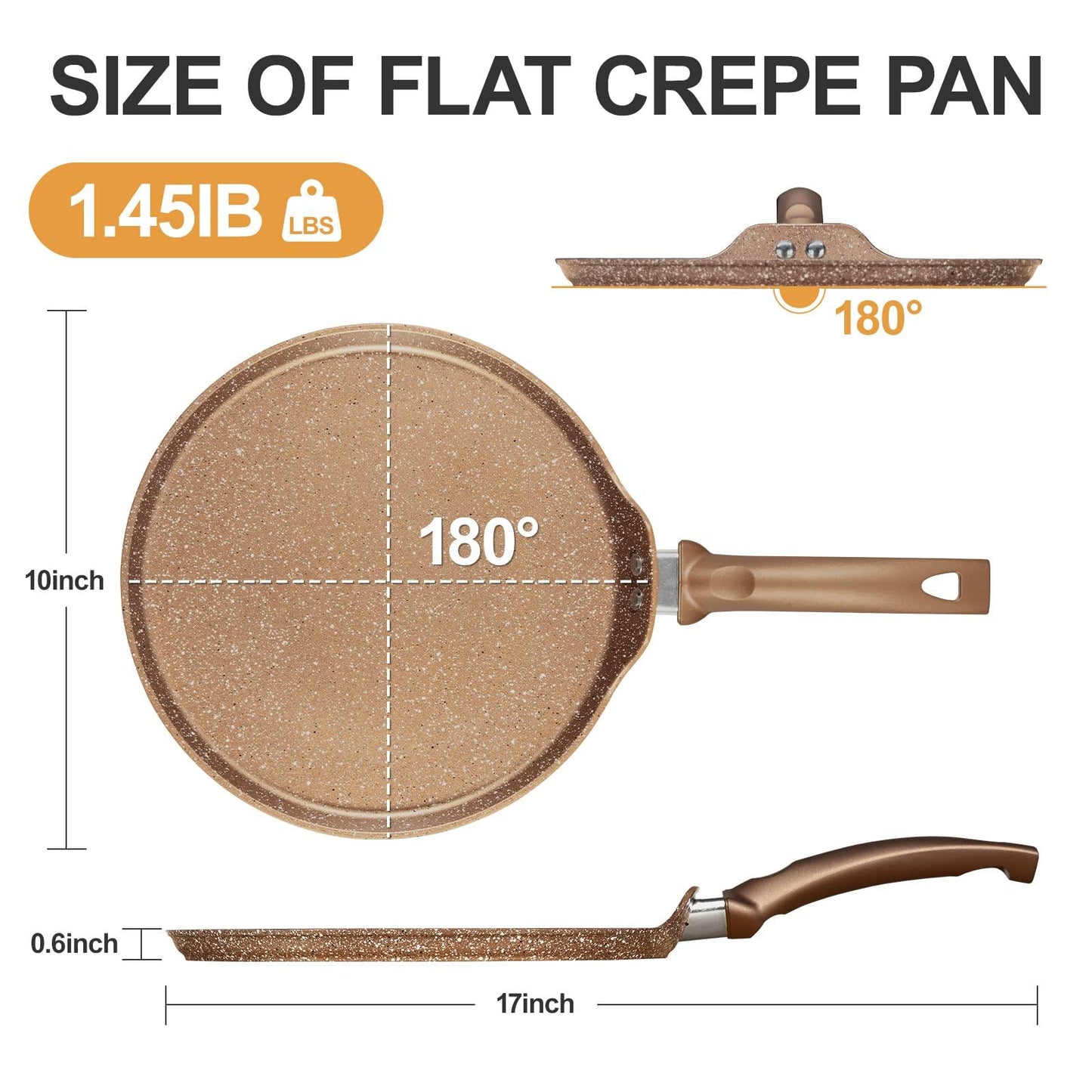 Innerwell Nonstick Crepe Pan, Granite Coating Flat Skillet Dosa Tawa Tortilla Pan, 10 inch Pancake Griddle Roti Pan With Stay-Cool Handle, Induction Compatible, PFOA Free - CookCave