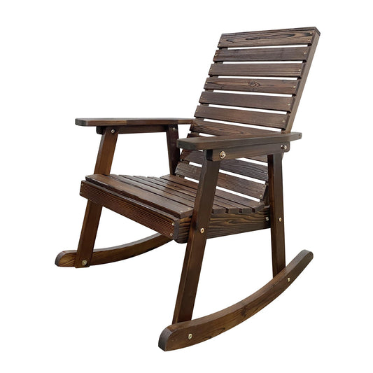 Mega Casa Wooden Rocking Chair with High Backrest and Contoured Seat, Solid Fir Wood, Heavy Duty 600 LBS, for Both Outdoor and Indoor, Backyard, Porch and Patio (Deep Brown) - CookCave