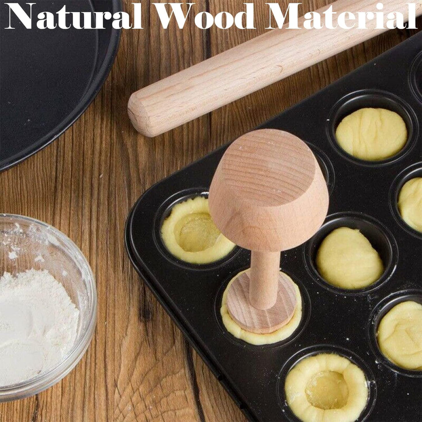 Dupiulk Wooden Tart Tamper Set, Double Side Pie Pastry Dough Tamper, Egg Tart Pan Mold DIY Cake Pastry Baking Tool for Mini Egg Tart, Cheesecakes, Pasta and Dessert Baking (3 Pieces) - CookCave