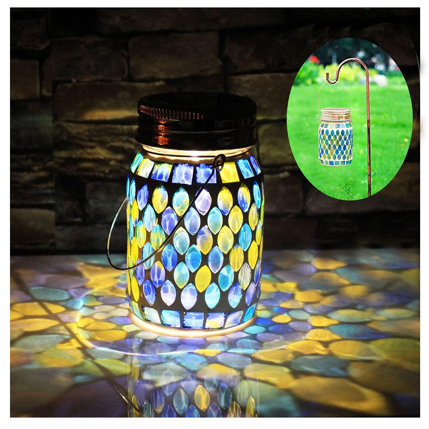 GUANFU Mosaic Solar Lanterns Outdoor Hanging Lights, Solar Table Lamps & Cool Blue Color Mosaic Glass Lights, Outdoor Waterproof Solar Night Lights, Garden,Patio,Pathway & Yard Décor - CookCave