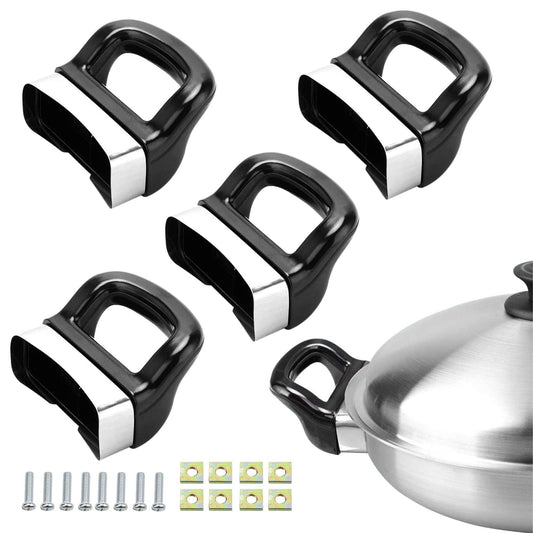 4 Pack Pot Handle Side Metal Pressure Pan Handle Ear Replacement Metal Pot Handles Cooker Steamer Sauce Pot Replacement Short Side Handle Black Suitable for 2 or 1 Hole Type - CookCave