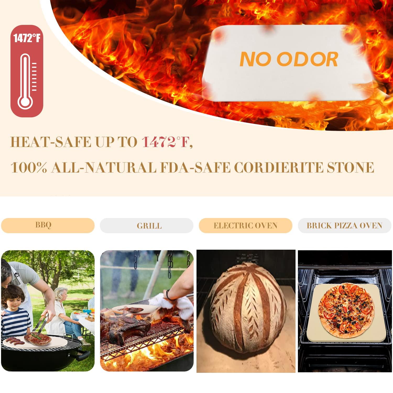 4 PCS Rectangle Pizza Stone Set, 15" Large Pizza Stone for Oven and Grill with Pizza Peel(OAK), Pizza Cutter & 10pcs Cooking Paper for Free, Baking Stone for Pizza, Bread,BBQ - CookCave