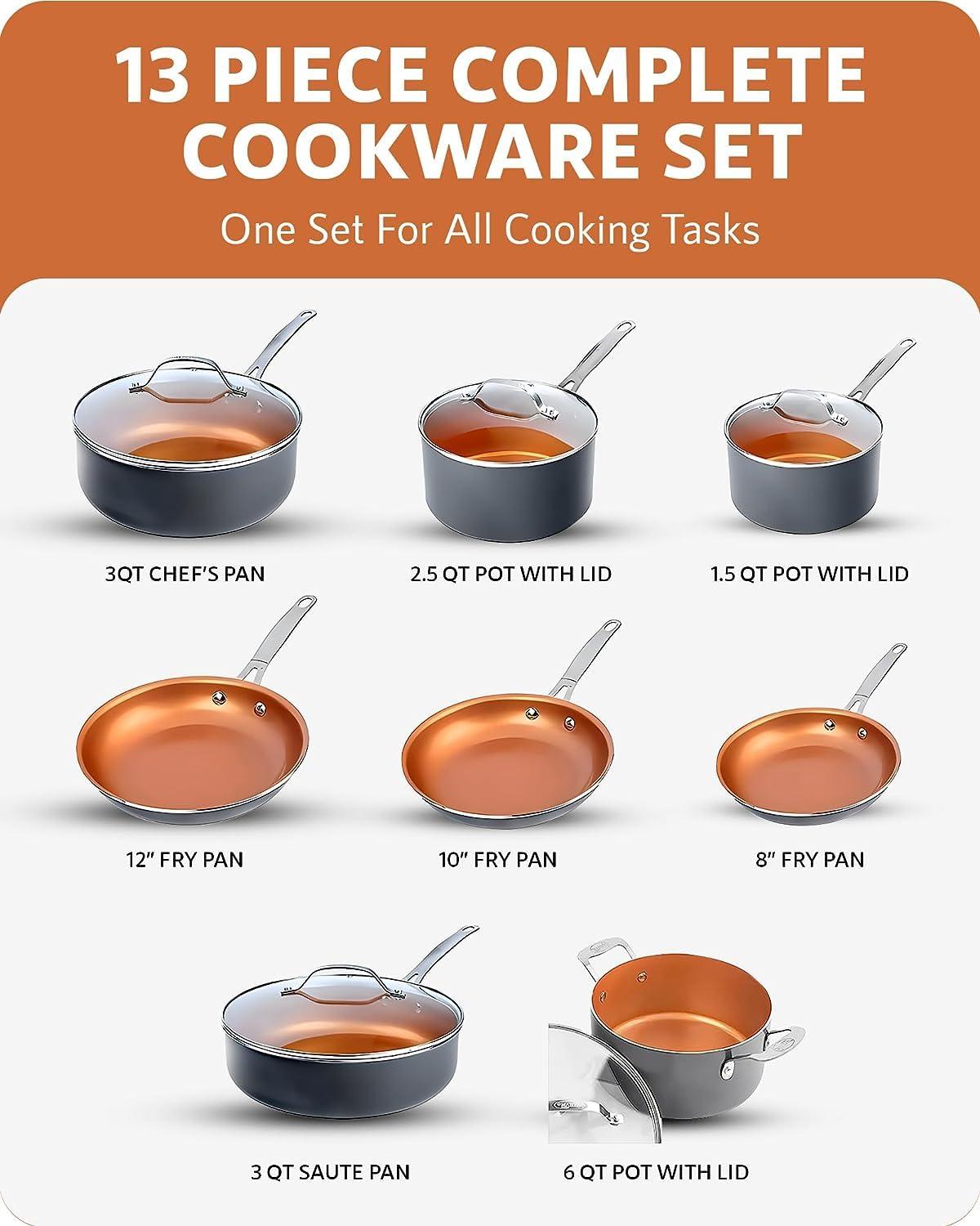 Gotham Steel Pro 13 Pc Ceramic Pots and Pans Set Non Stick Cookware Sets Pot and Pan Set, Kitchen Cookware Sets, Ceramic Cookware Set, Hard Anodized Cookware Set, Pot Set, Dishwasher Safe, Copper - CookCave