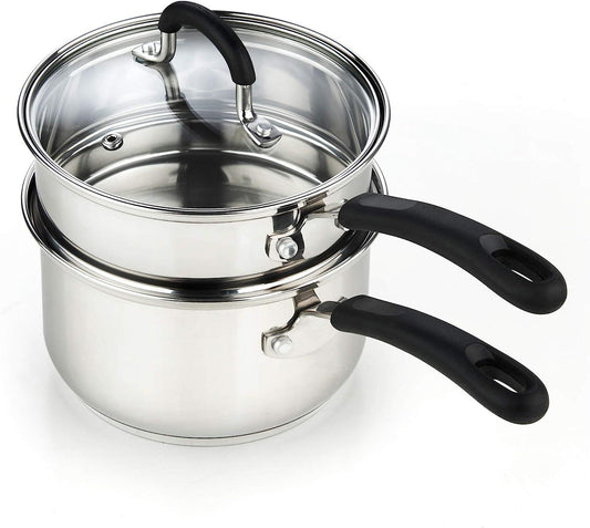 Cook N Home 02655 Professional Double Boiler Saucepan 2-Quart, 18-10 Stainless Steel Steam Melting Pot for Butter Chocolate Cheese, Tempered Glass Lid, Silver - CookCave