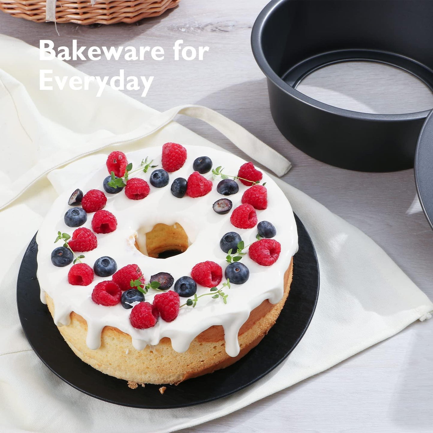 HONGBAKE Angel Food Cake Pan with Removable Bottom, 10 Inch Tube Pan, Nonstick Pound Cake Pans for Baking, Chiffon Cake Mold, 16-Cup, Heavy Duty - Dark Grey - CookCave