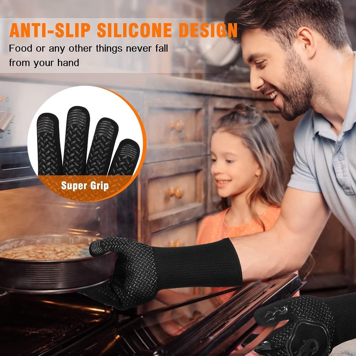 HAMITOR BBQ Grill Gloves Heat Resistant: 1472℉ High Temp Resistance Fireproof Glove for Grilling Smoking Barbecue - Washable Long Oven Mitts Extreme Hot Proof Mittens for Kitchen Cooking Baking - CookCave