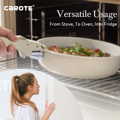 CAROTE Nonstick Cookware Sets, Non Stick Pots and Pans Set Detachable Handle, Kitchen Cookware Sets with Removable Handle, Stackable RV Cookware for Campers, Oven Safe (White 5 PCS) - CookCave