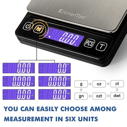KitchenTour Digital Kitchen Scale - 500g/0.01g High Accuracy Precision Multifunction Food Meat Scale Jewelry Lab Carat Powder Scale with Back-Lit LCD Display(Batteries Included) - CookCave