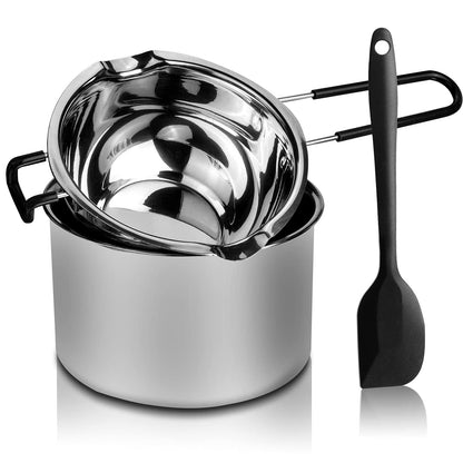 Double Boiler Pot Set, Stainless Steel Melting Pot with Silicone Spatula for Melting Chocolate, Soap, Wax, Candle Making (600ml and 1600ml) - CookCave