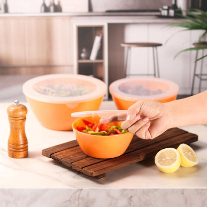 CherHome Mixing Bowls with Lids Set of 3，Lightweight Mixing Bowl with lid，Nesting Plastic Salad Bowls with Lids for Kitchen Preparing，Baking，Serving，Microwave Safe，Dishwasher Safe，Orange - CookCave