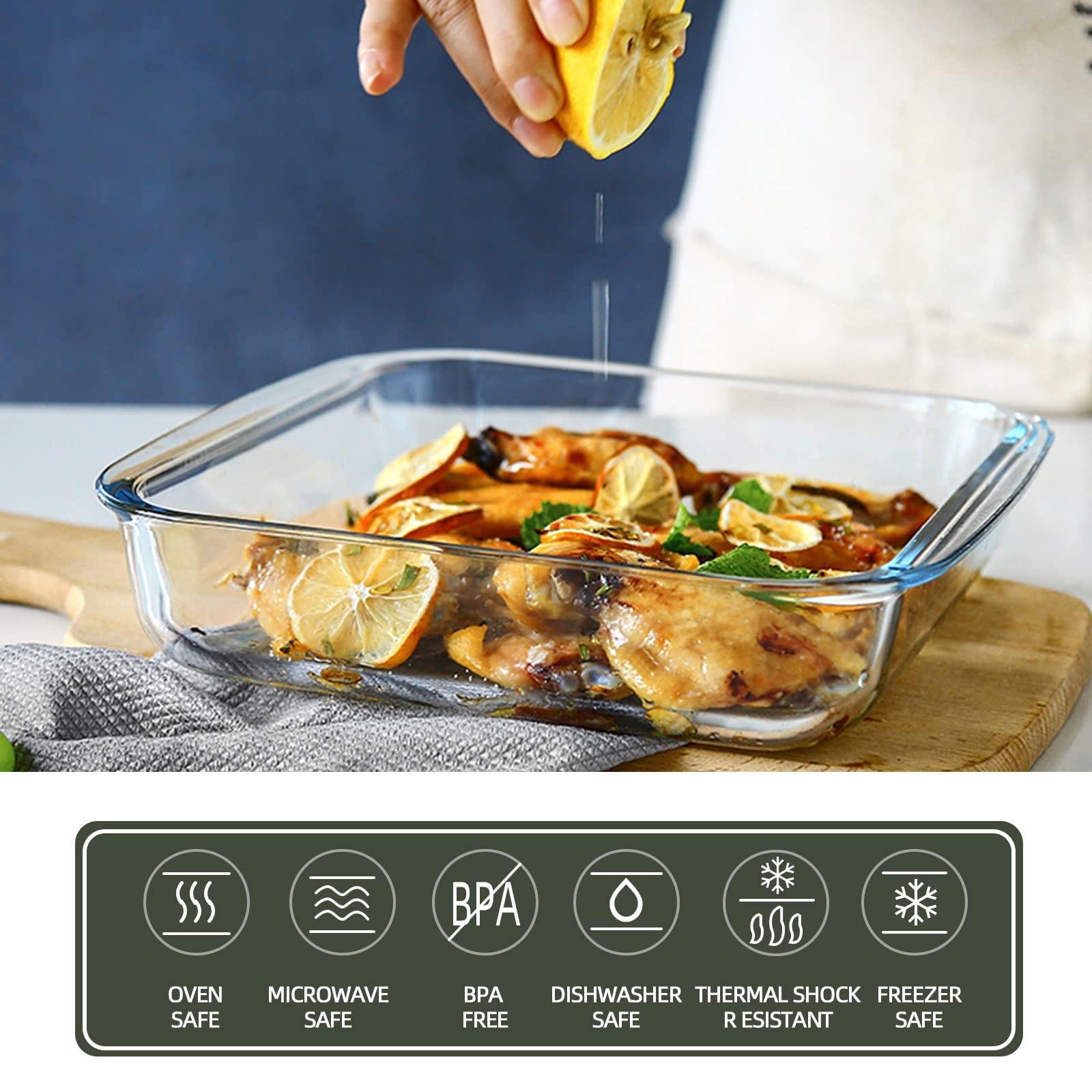 KOMUEE Rectangular Glass Baking Dish with Lids Set & Round Glass Food Storage Containers With Lids Set,Glass Bakeware Set with Lids for Lasagna, Leftovers, Cooking, Kitchen, Fridge-to-Oven,Gray - CookCave