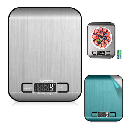 KAZETEC Digital Kitchen Scale,Multifunction Food Scale Measure Weight(MAX:11LB/5KG/176OZ) Accurately,Stainless Steel Scale Digital Weight,Large LCD Display,Waterproof,4 Unit(G/ML/OZ/LB.OZ) - CookCave