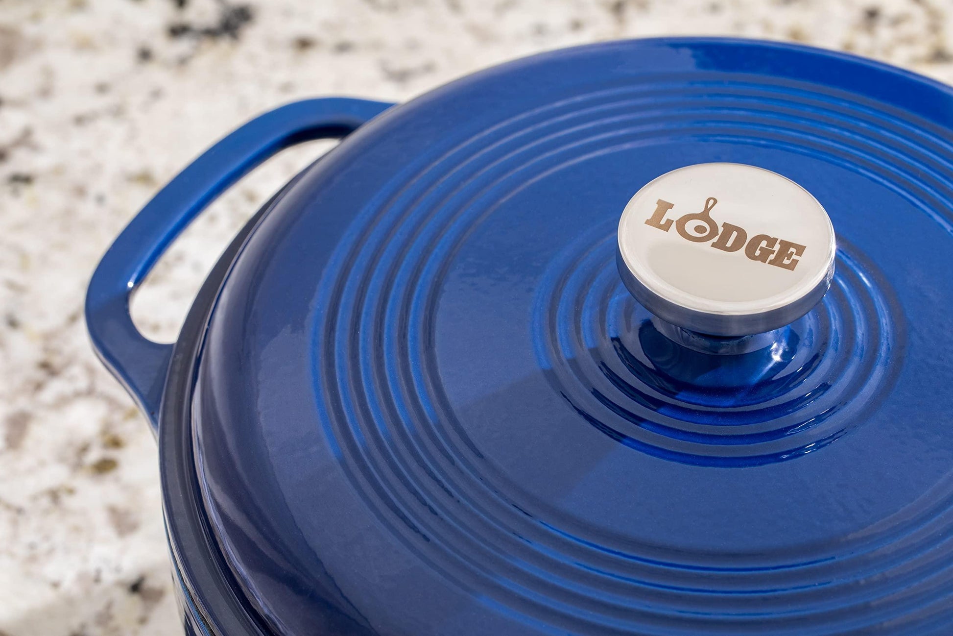 Lodge 6 Quart Enameled Cast Iron Dutch Oven with Lid – Dual Handles – Oven Safe up to 500° F or on Stovetop - Use to Marinate, Cook, Bake, Refrigerate and Serve – Indigo - CookCave