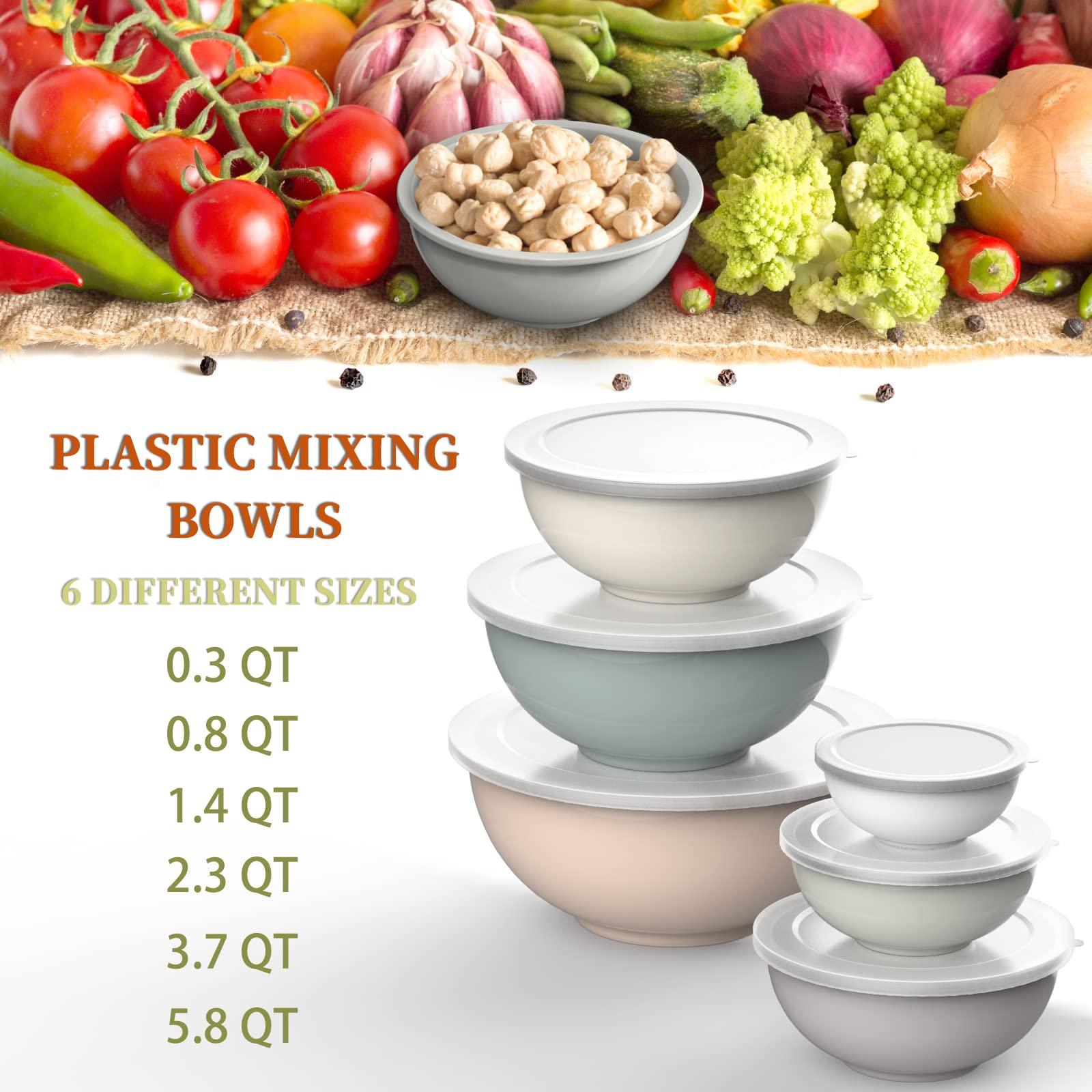 Umite Chef Nesting Mixing Bowls Set with Airtight Lids, 18 Piece Plastic, Includes Measuring Cups, Mixing Bowl Set Great for Mixing, Baking, Serving, Dishwasher (Khaki) - CookCave