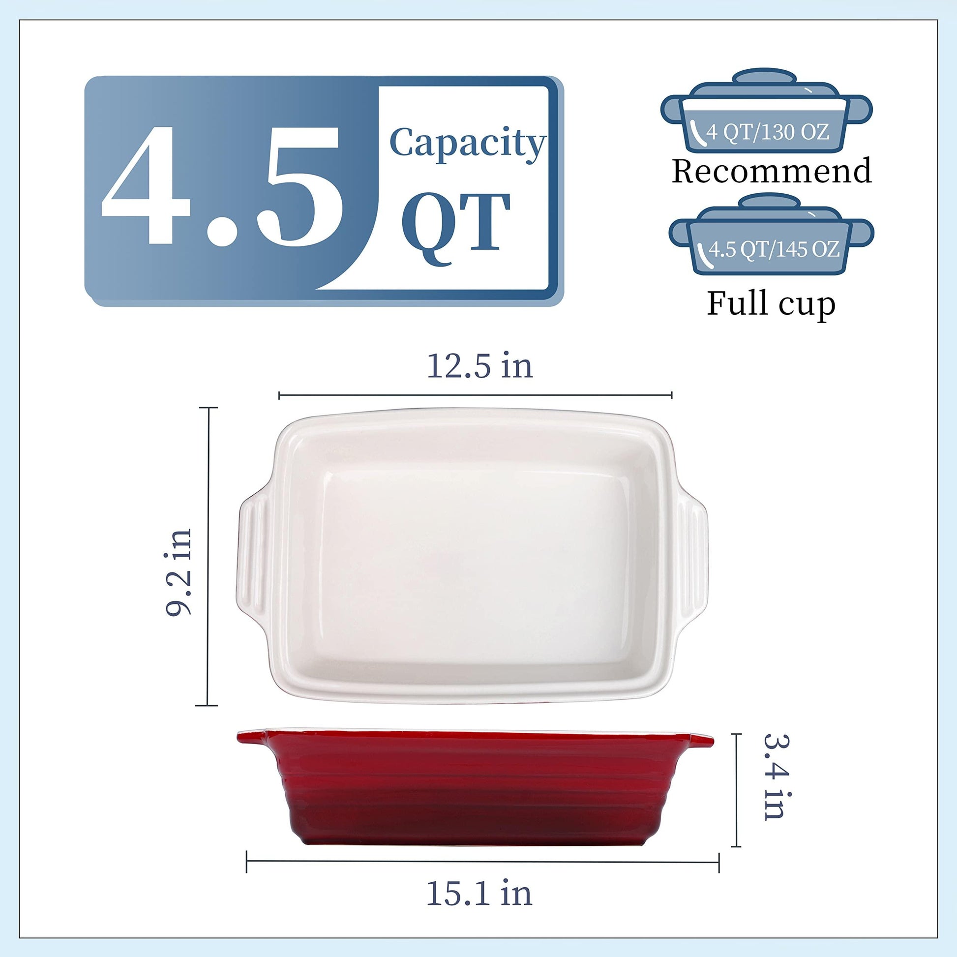 LOVECASA Nonstick Casserole Dish with Lid, 4.5 Quart Lasagna Pan Deep, 9 x 13 Inches Ceramic Baking Dish for Dinner, Banquet, and Party, Gradient Red - CookCave