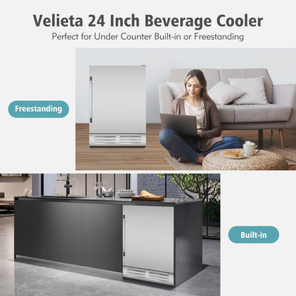 Velieta 24 Inch Beverage Refrigerator Cooler,Stainless Steel Wide Refrigerator for 210 Cans,Fit Perfectly for 24" Space Built-in Counter or Freestanding with powerful and quiet cooling system - CookCave